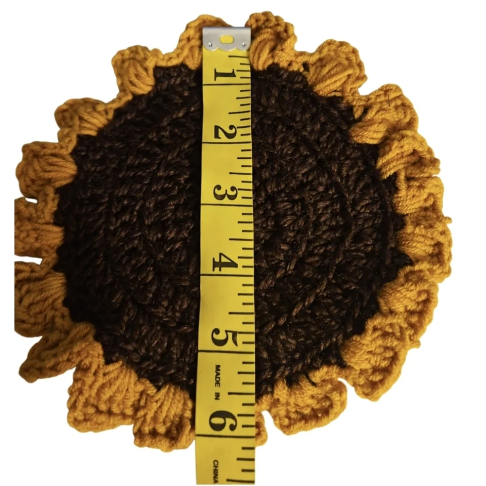 Hand Crafted Floral Coaster 2pc Set Sunflower Mug Rug Home Decor Faux Flower Mat
